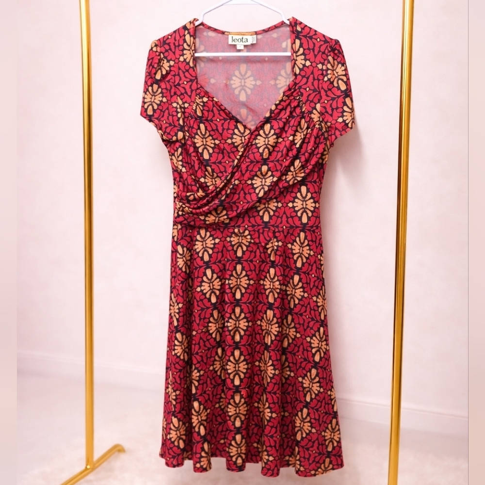 NWOT Leota Large Burgundy and Gold Floral Midi Dress